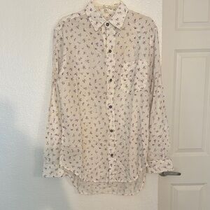 Current/Elliott Cream and Purple Floral Button Down Shirt